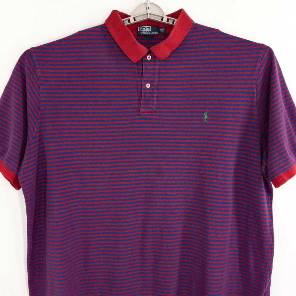 Polo Ralph Lauren Men's 4XLT Tall Red Blue Striped Short Sleeve Pique Polo Shirt